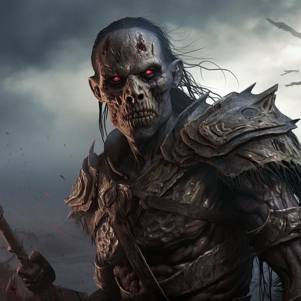 Dark fantasy art of ancient warlord zombie