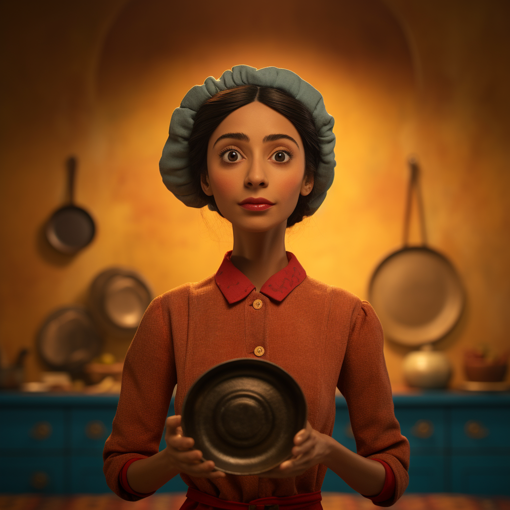 Hispanic Female Cook Holding a Pan