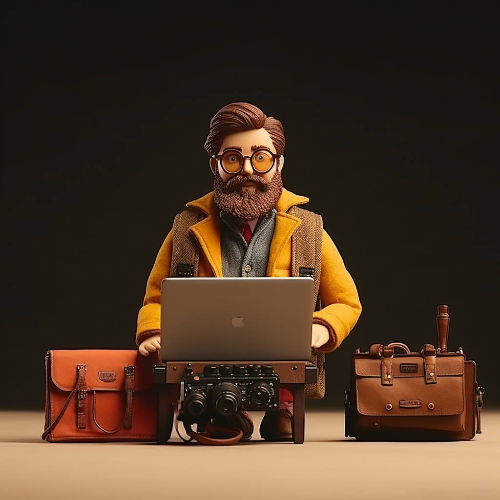 Engineer holding laptop with glasses and beard