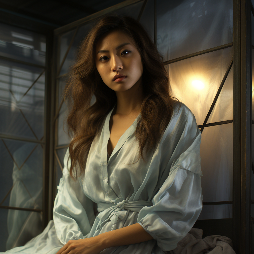 Androgynous Asian Posing in Nighties