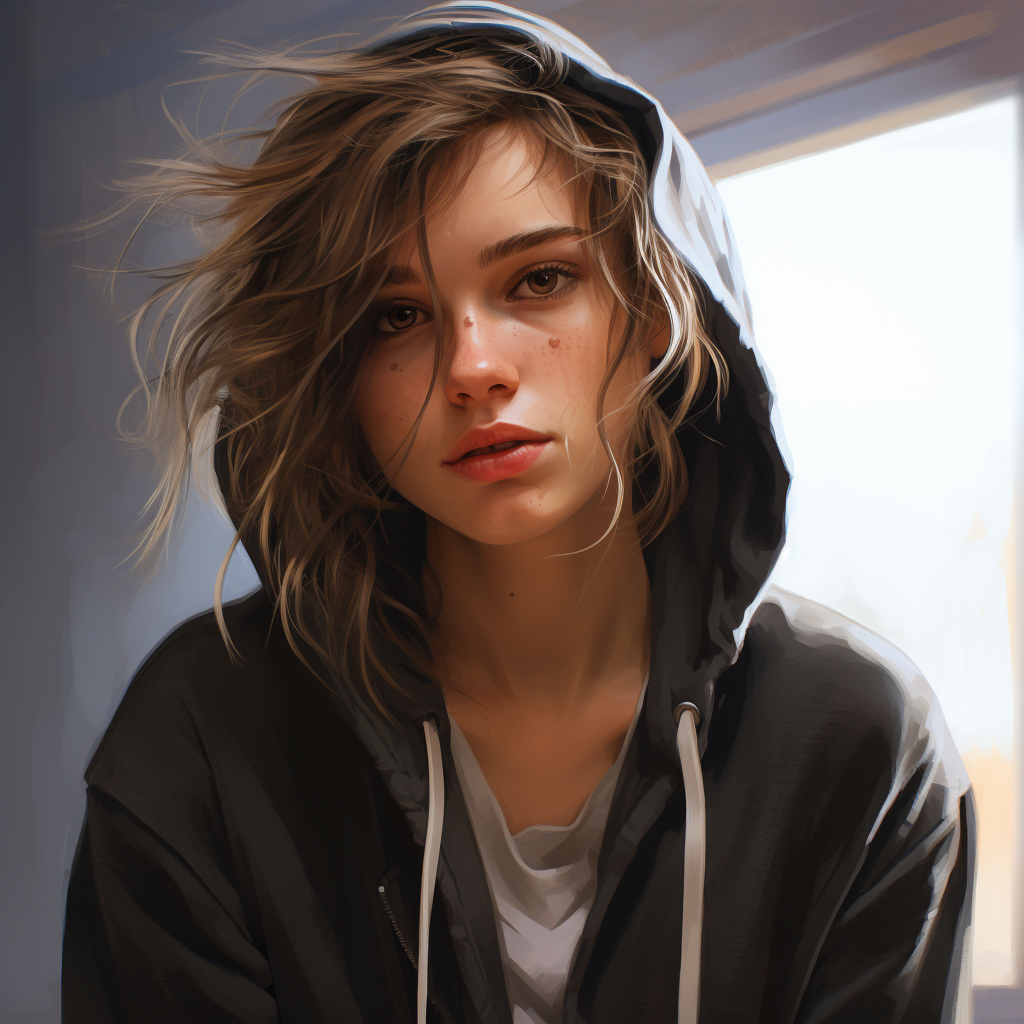 Androgynous girl wearing a hoodie