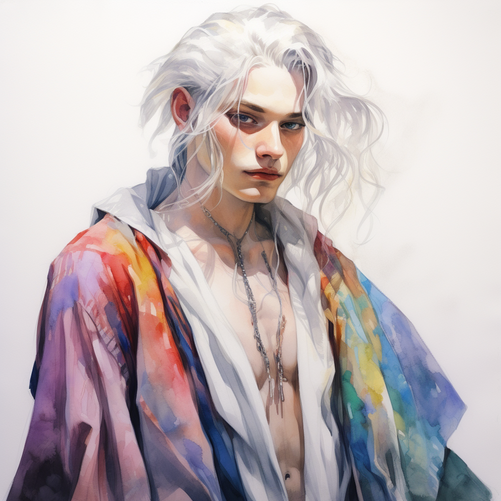 Androgynous vampire in colorful clothing