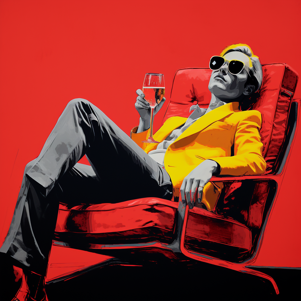 Andy Warhol reclining with wine