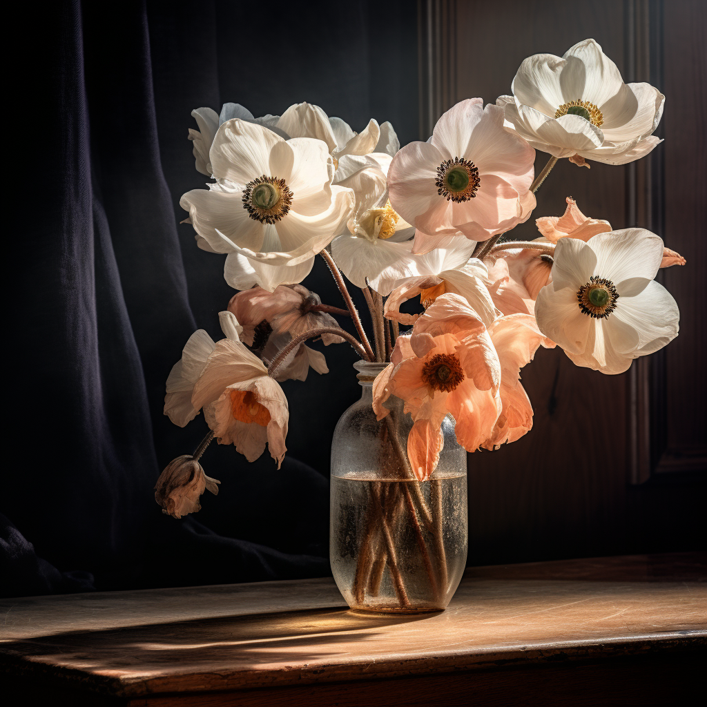 Anemone flowers resting on a table