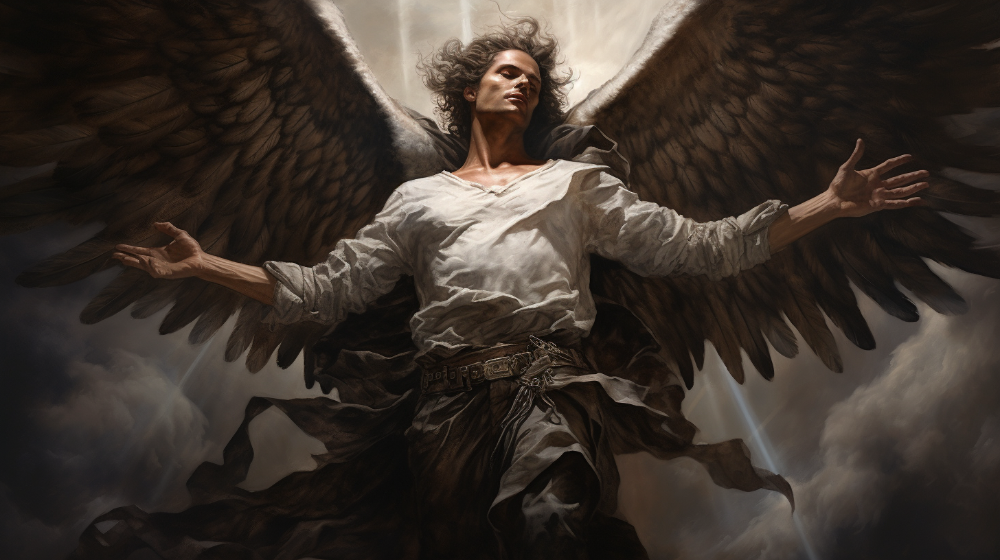 Realistic portrayal of angel Azrael in the sky