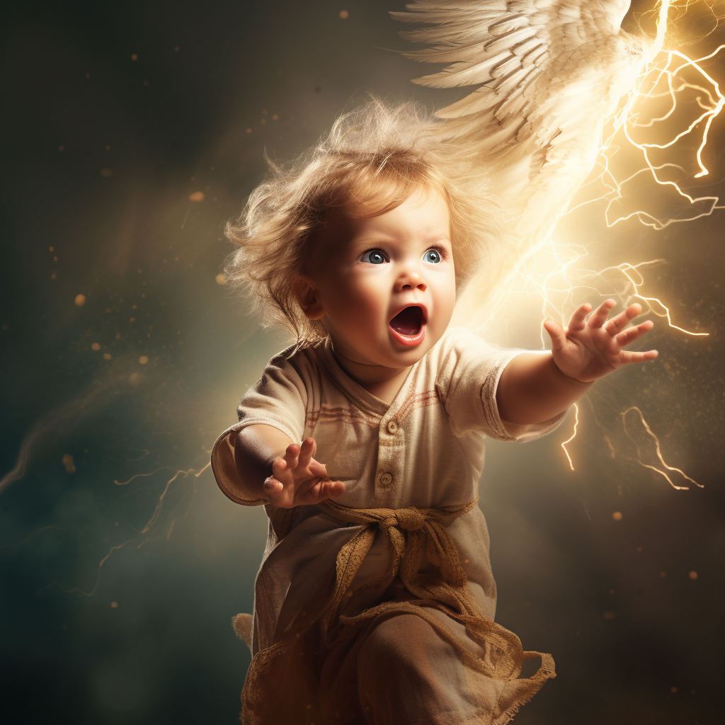 Angel baby throwing lightening