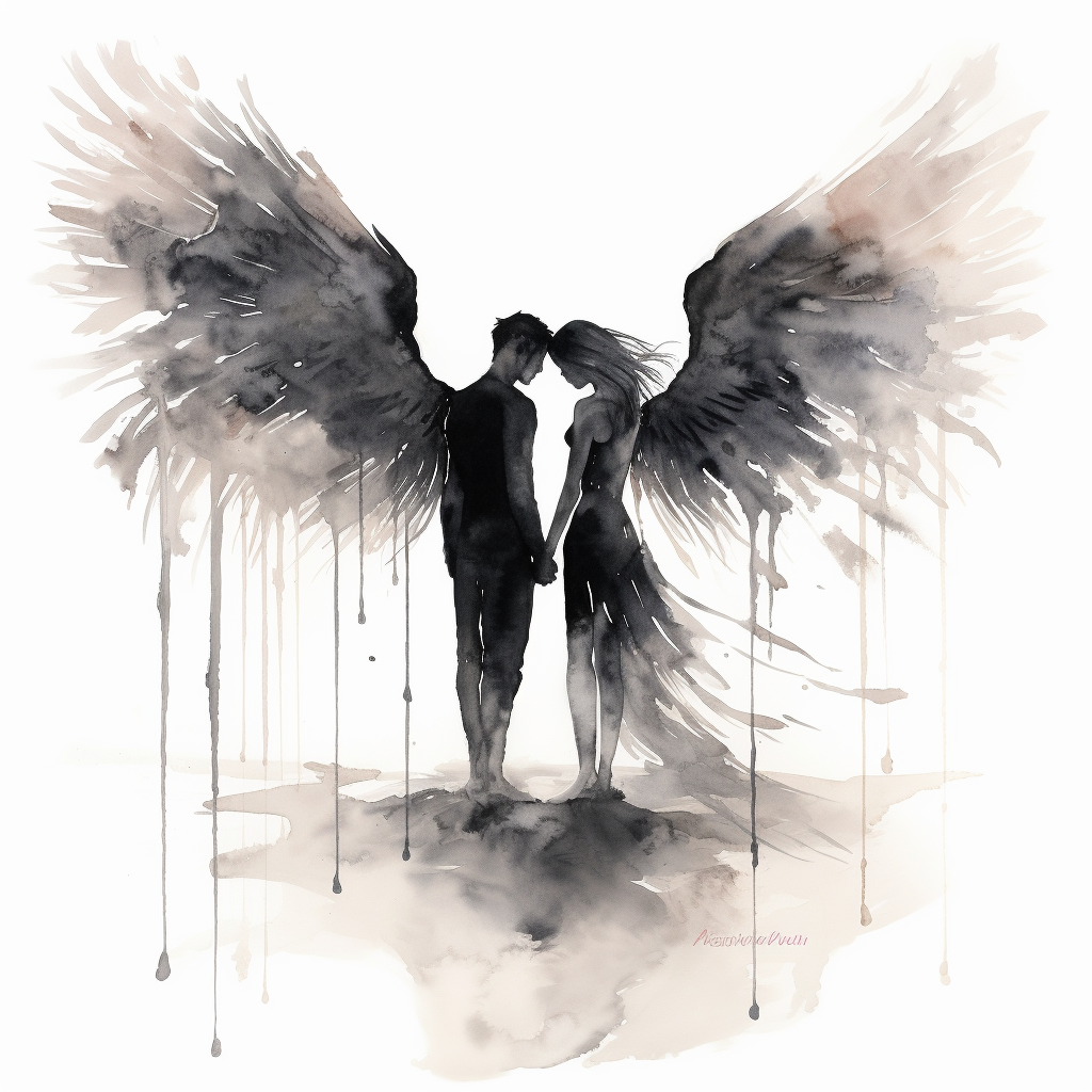 Angel Couple Embracing in Heavenly Light