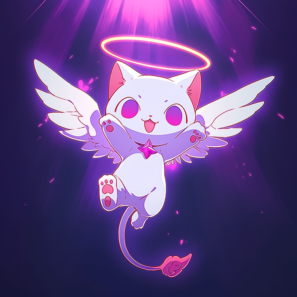 Angel Demon Winged Cat Jumping Animation