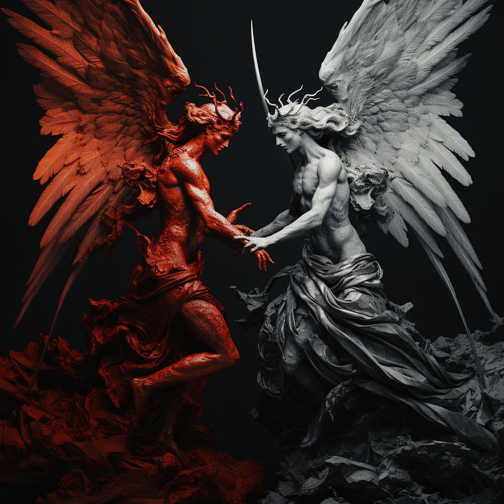 Angel and devil fighting fiercely