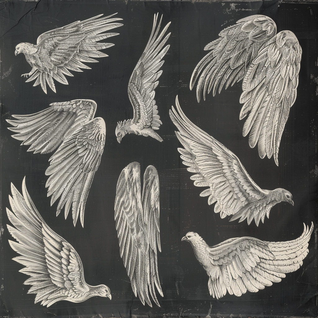 Angel Wings Chalk Sketches Black