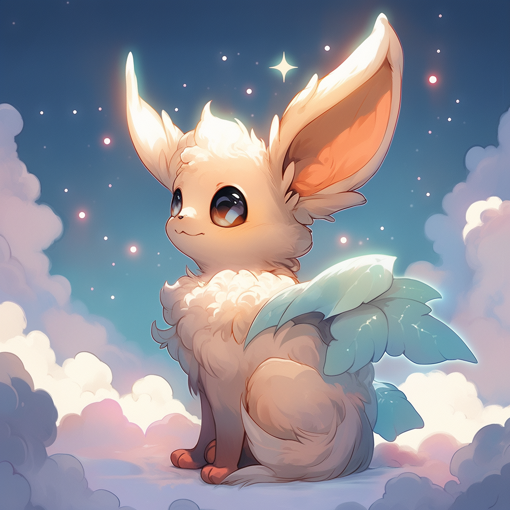 Beautiful angelic Eevee creature with vibrant colors