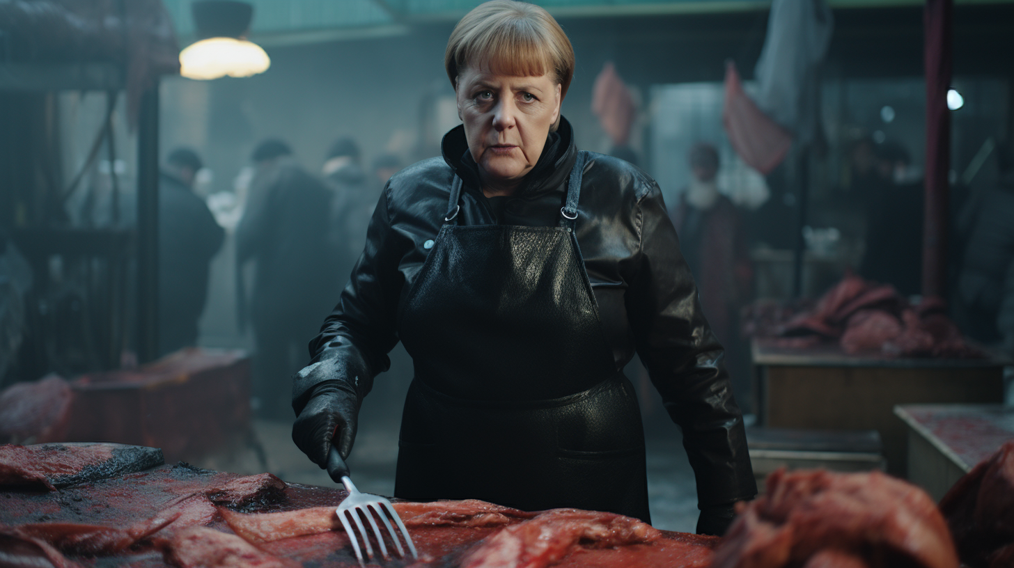 Angela Merkel at Outdoor Meat Market