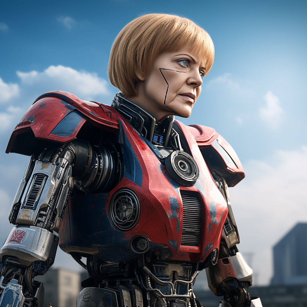 Angela Merkel transforming into Optimus Prime