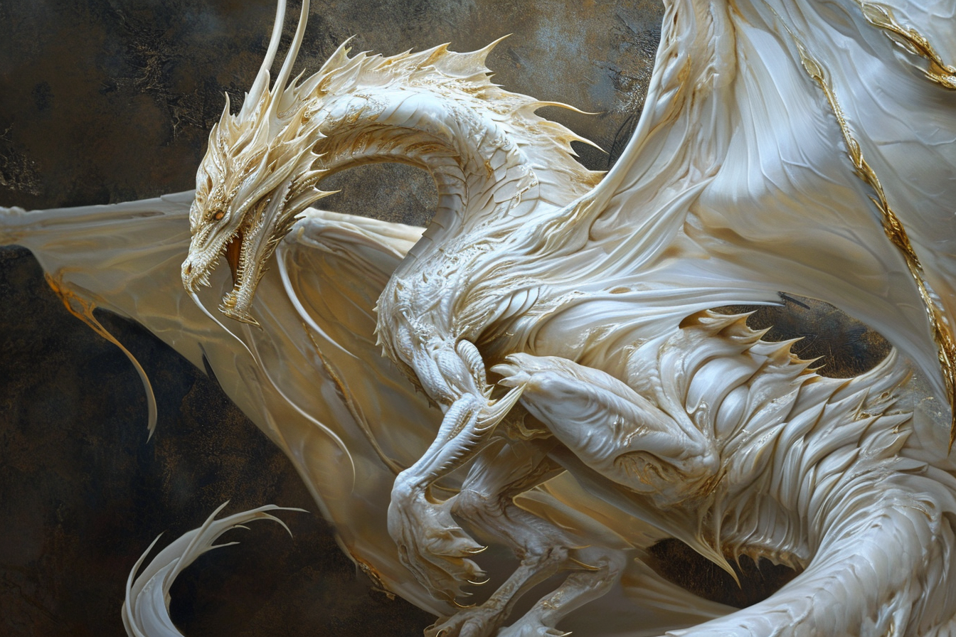 Angelic Demon Wyvern with White Nacre and Gold