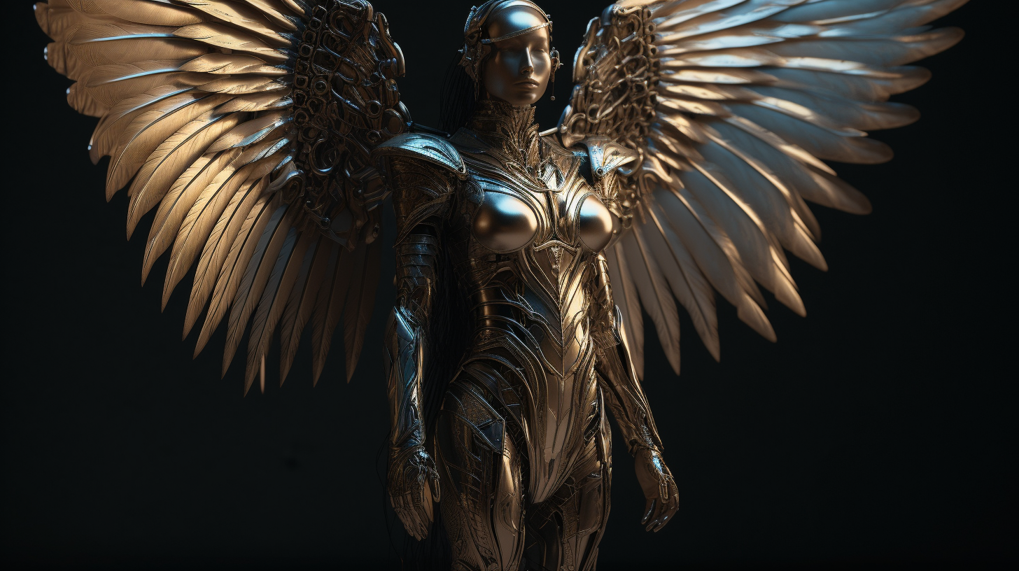 Female humanoid angel with armor and beautiful wings