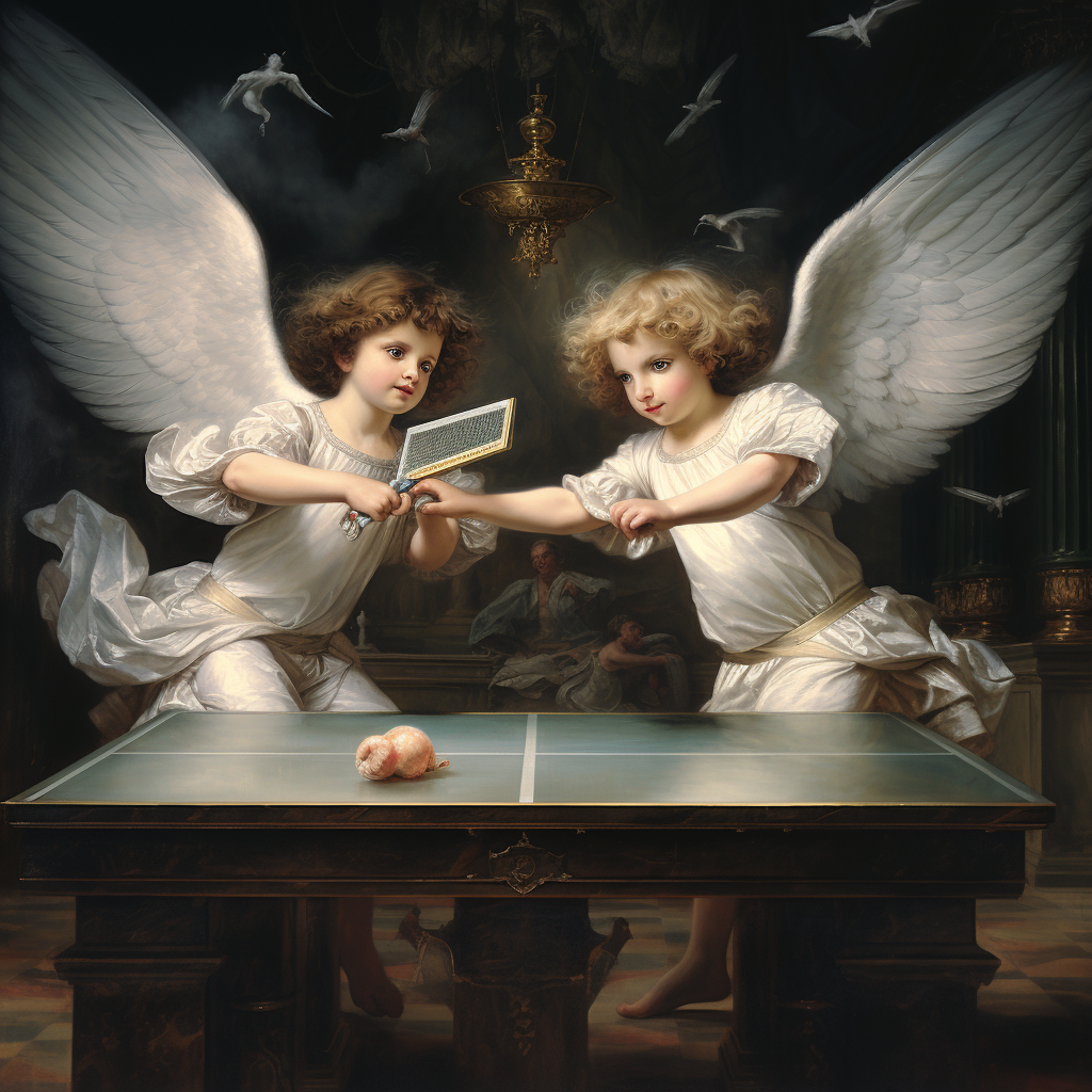 Angels playing table tennis