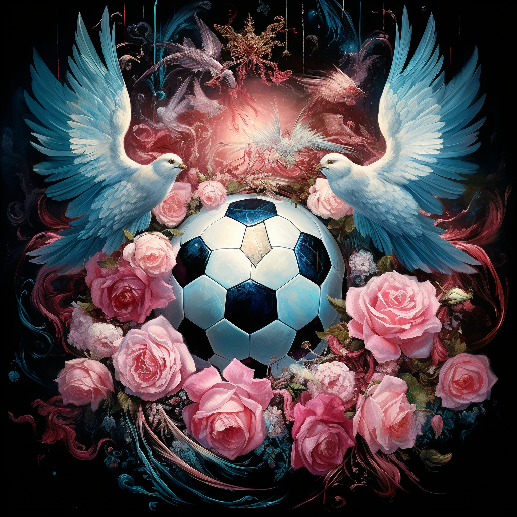 Beautiful pink and light blue angels with a soccer ball