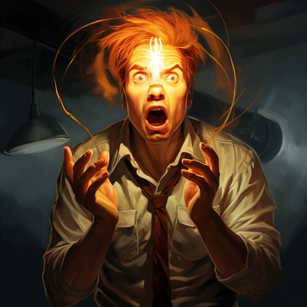 Humanized angry lightbulb illustration