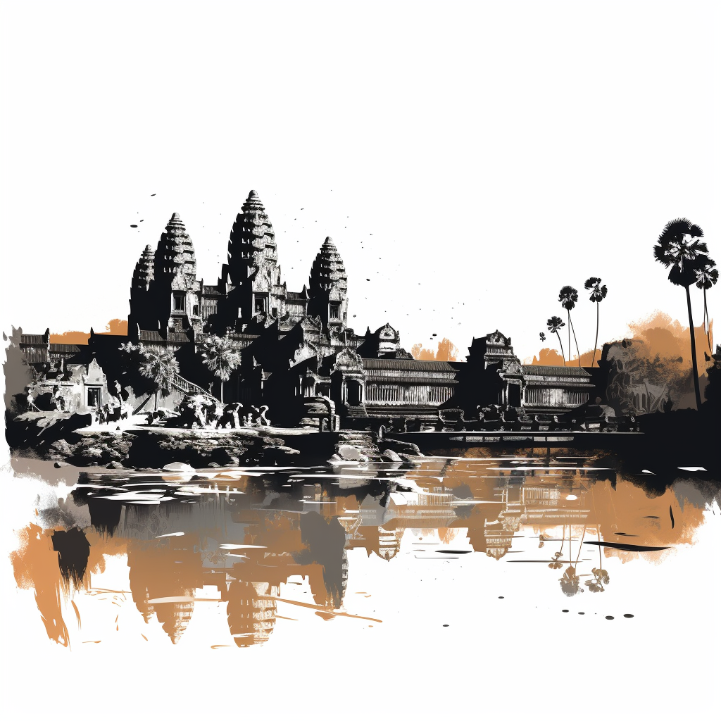 Simple black and white Angkor Wat temple drawing