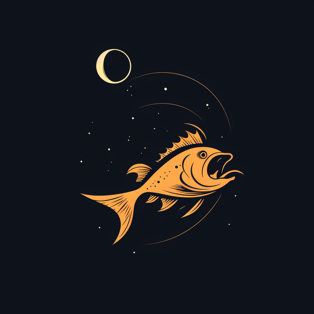 Minimalist angler fish eating Saturn logo