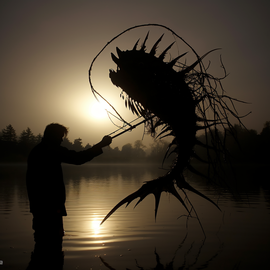 Dark ocean angler fish silhouette