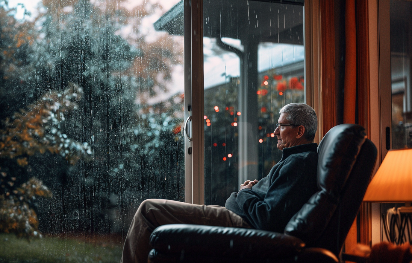 Apple CEO Tim Cook Peeking in Rain