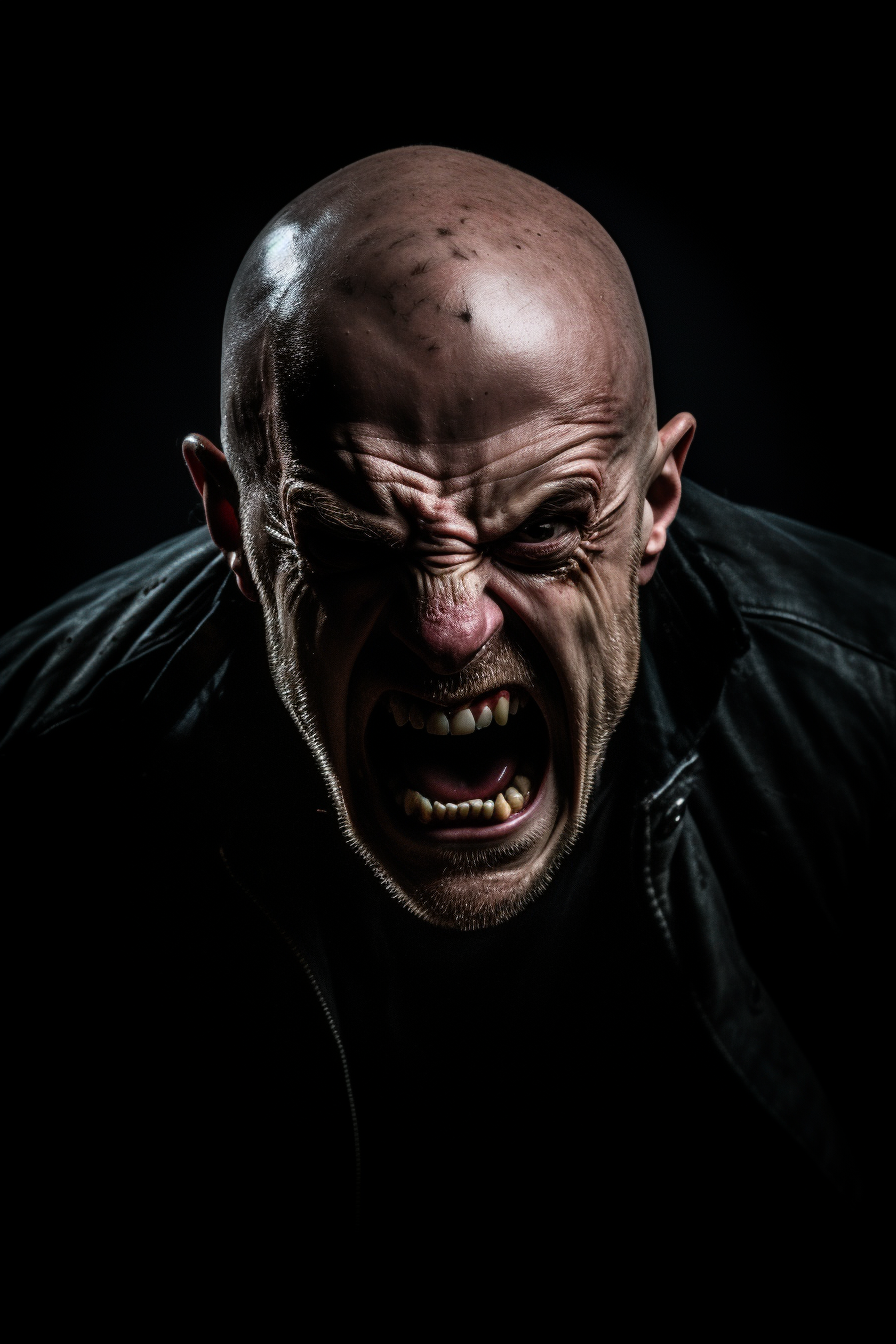 Image of an Angry Bald Man with a Skull Mouth