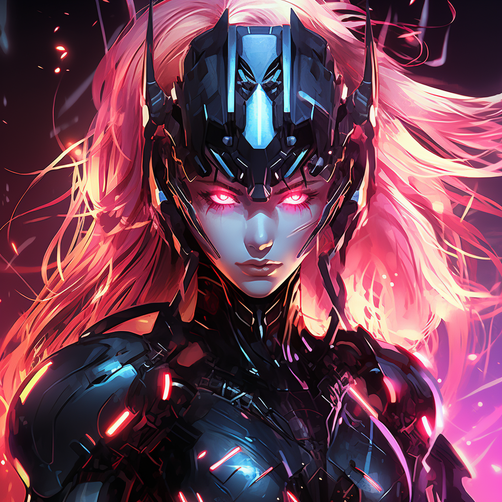 Angry woman in cyber armor