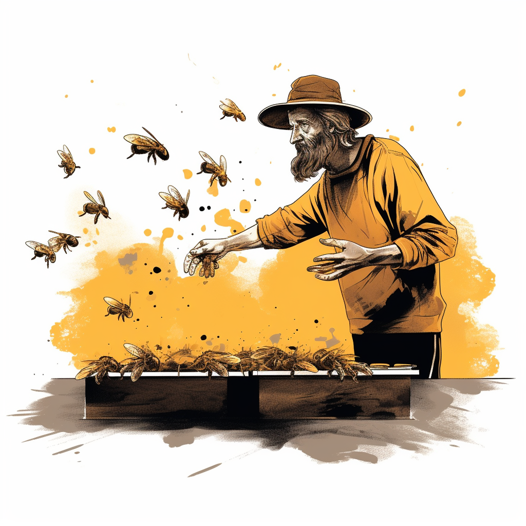 Angry Beekeeper and Bees Stealing Honey