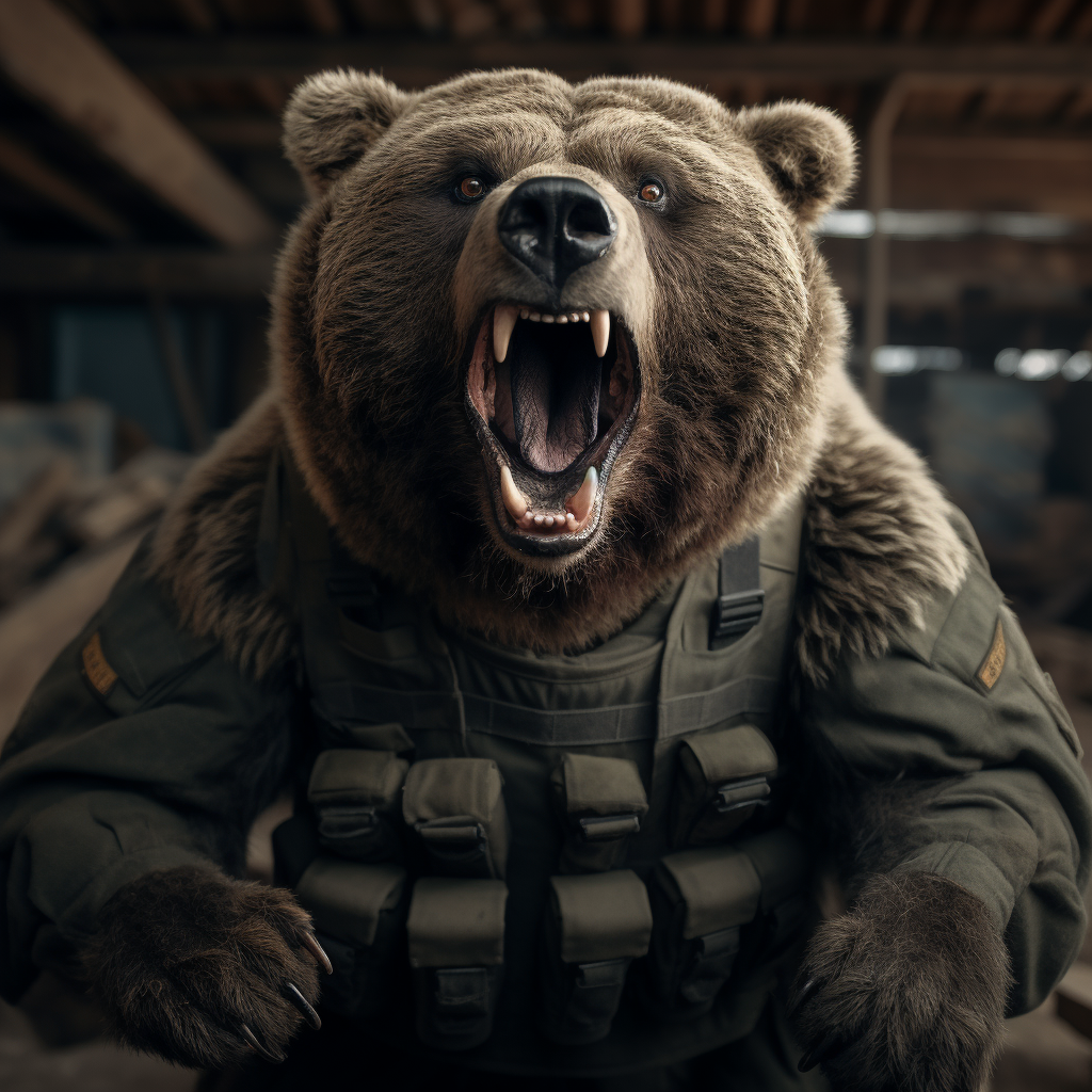 Brown bear war hero in soldier uniform