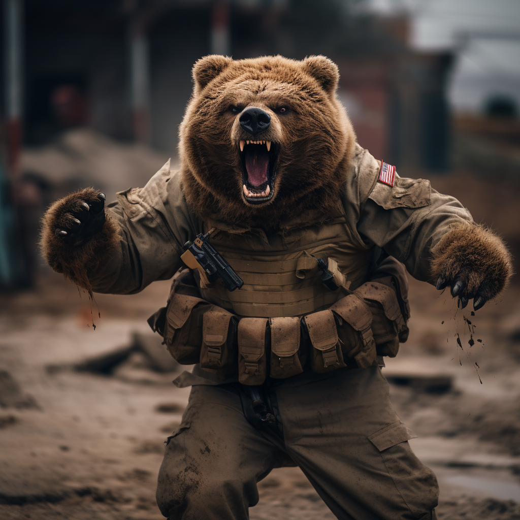 Angry brown bear war hero image  (keyword: angry brown bear war hero)