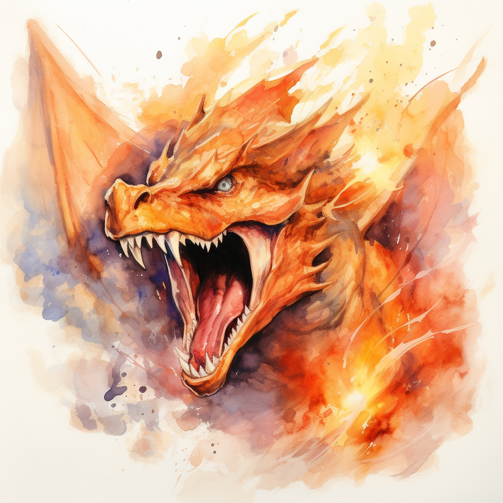 Angry Charizard Blowing Fire Watercolor