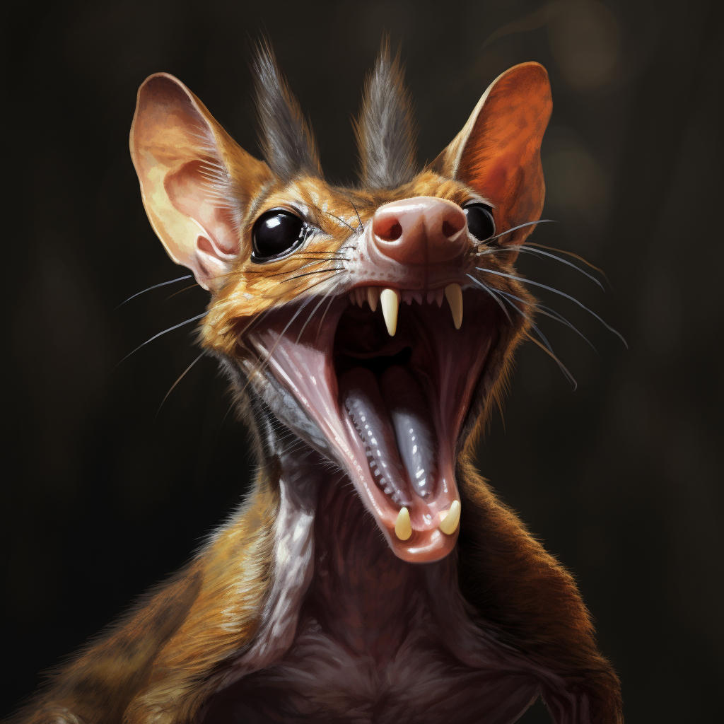 Angry chevrotain with exposed fangs