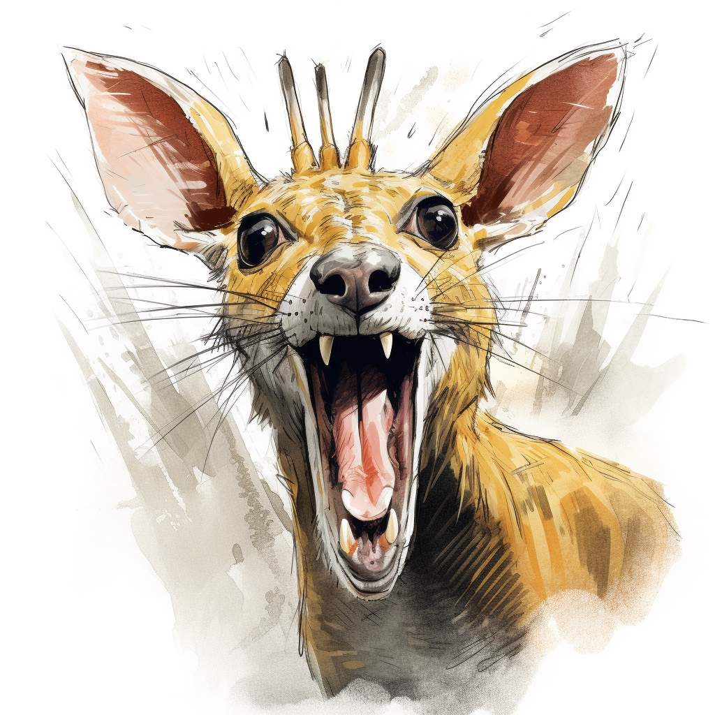 Angry chevrotain with upper fangs