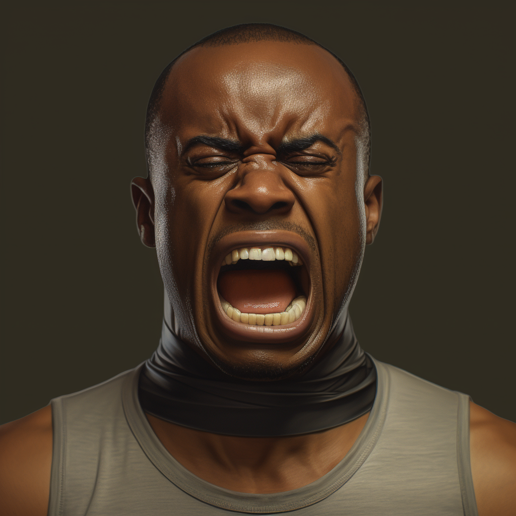 African American man with duct taped mouth expressing anger