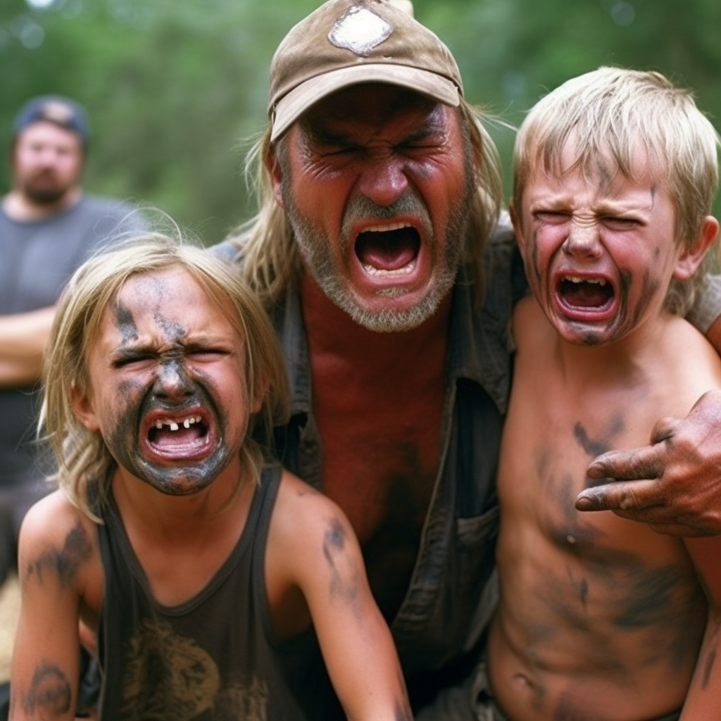 Angry dirty rednecks making children cry