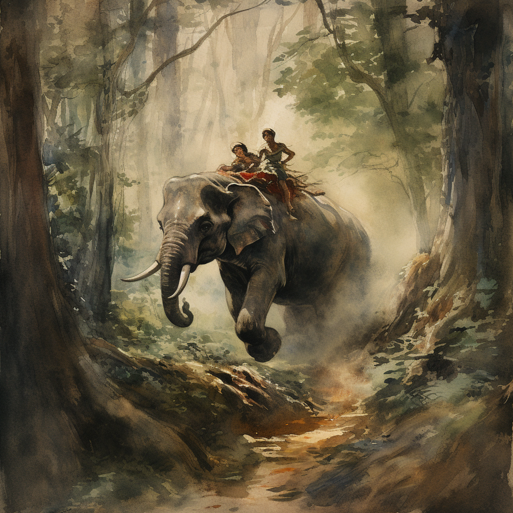 Elephant running through forest angrily