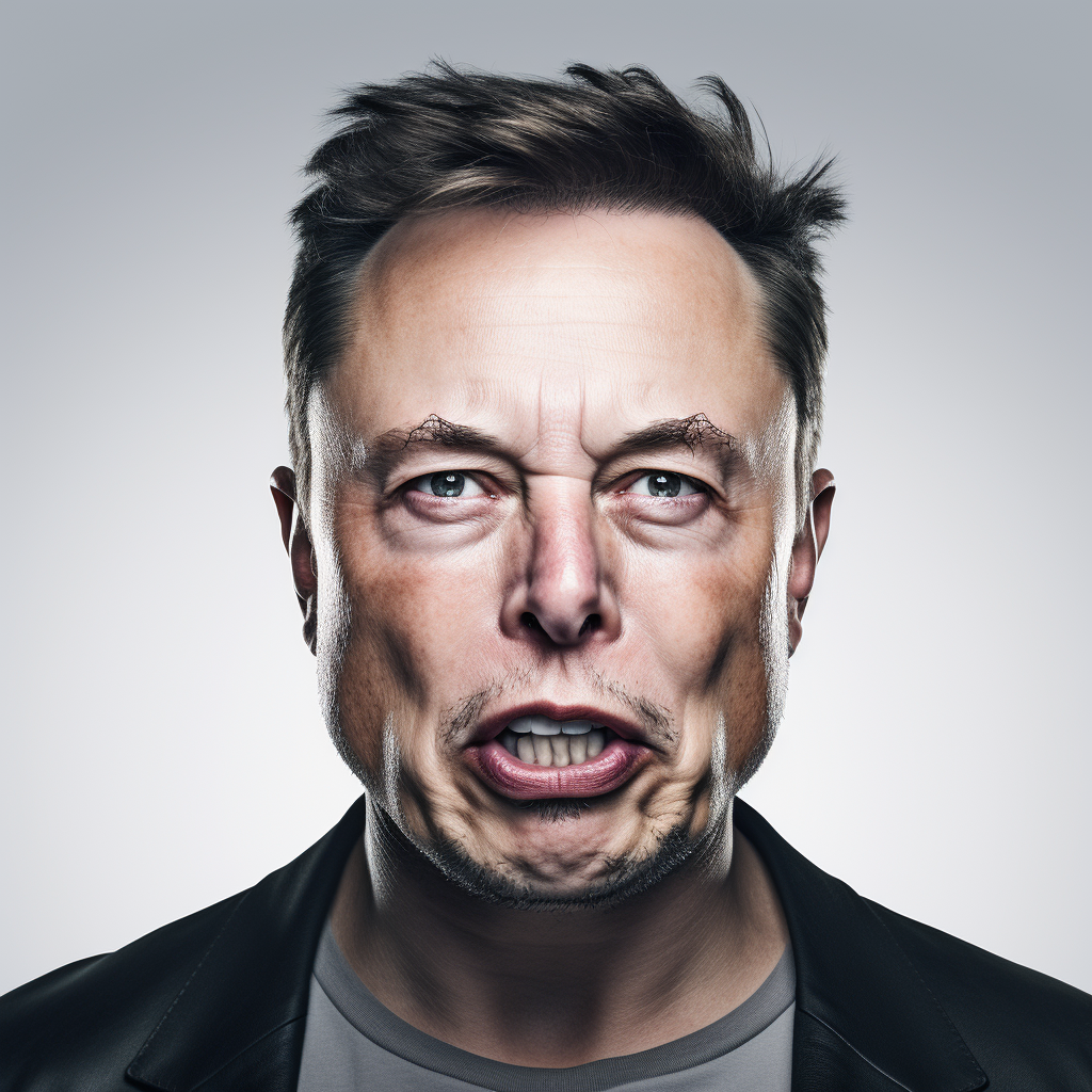 Elon Musk looking angry on light grey background