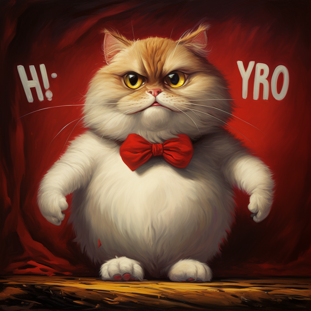 Angry fat cat with red bow