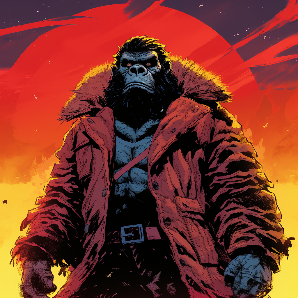 Angry gorilla in comic-style leather jacket