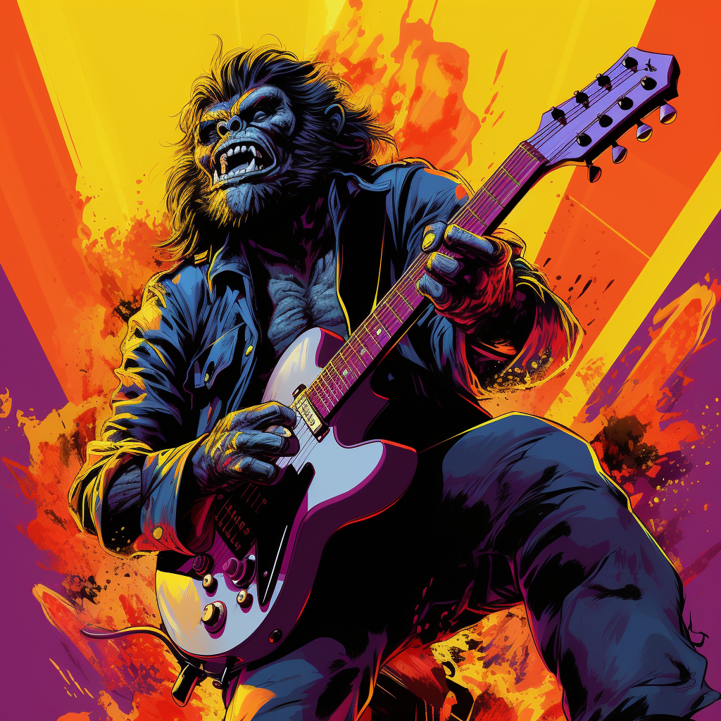 Detailed Angry Gorilla holding a Guitar