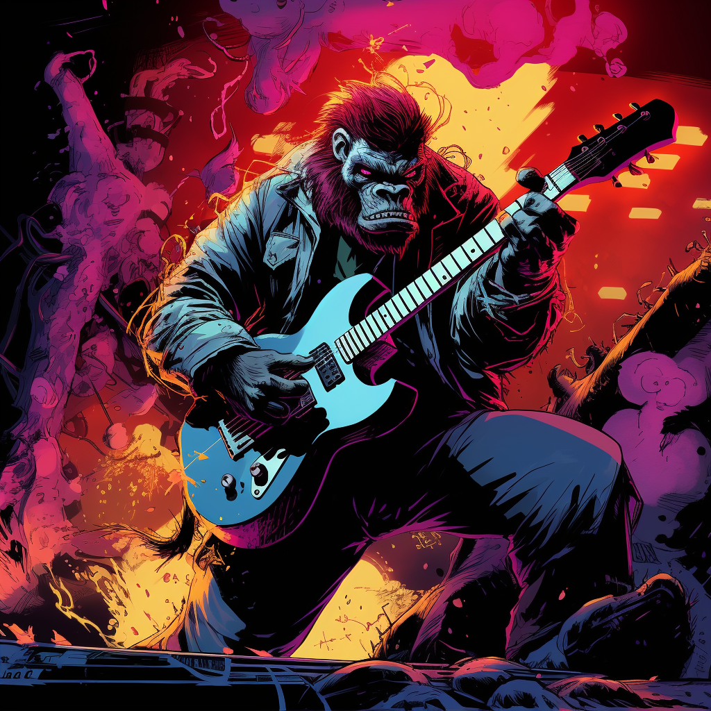 Detailed Angry Gorilla Holding Guitar