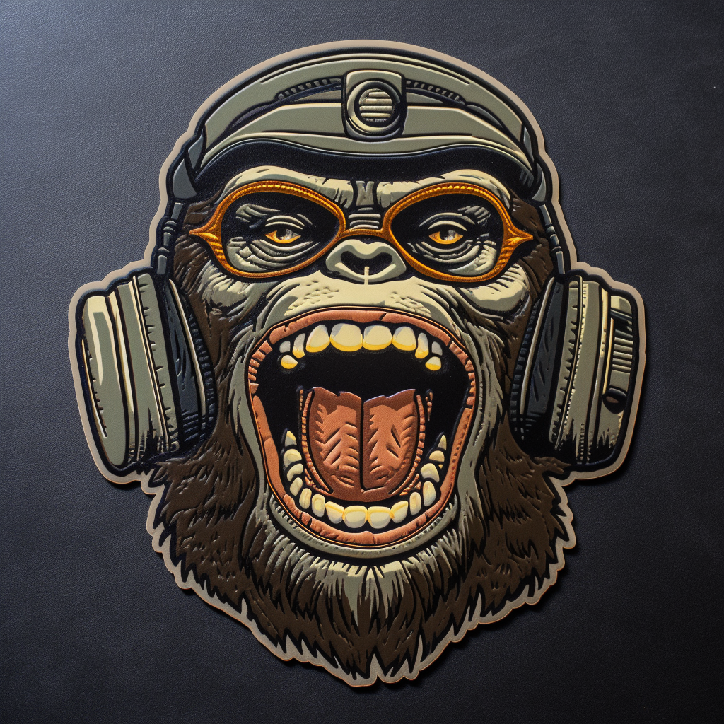 Angry gorilla wearing sunglasses and headphones