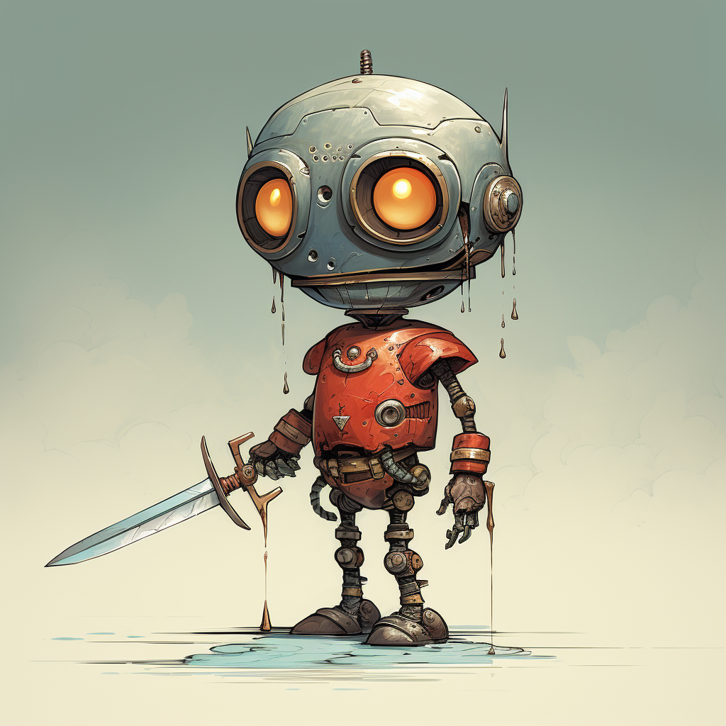 Angry humanoid robot with sword