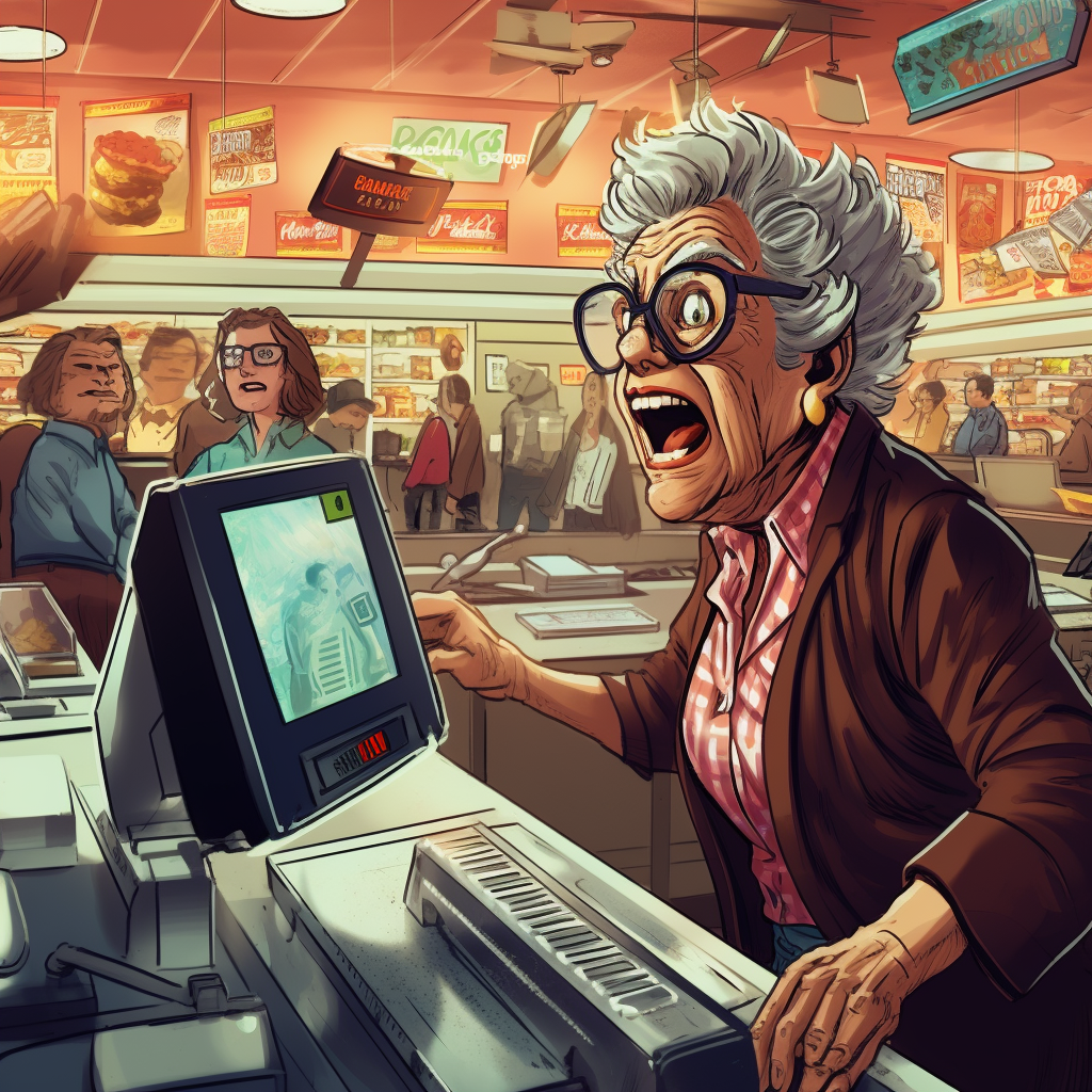 Old lady getting angry in grocery store