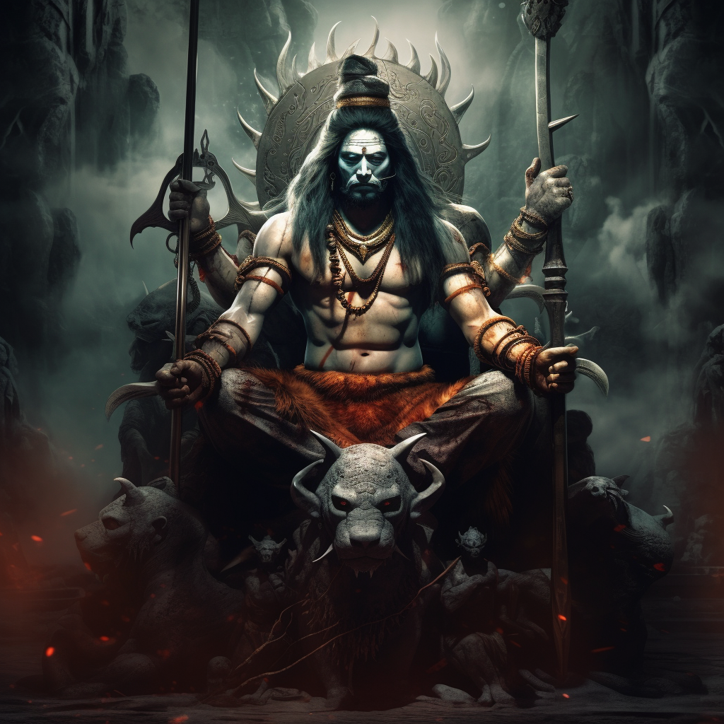 Angry Lord Shiva Warrior with 8 Hands and Weapons