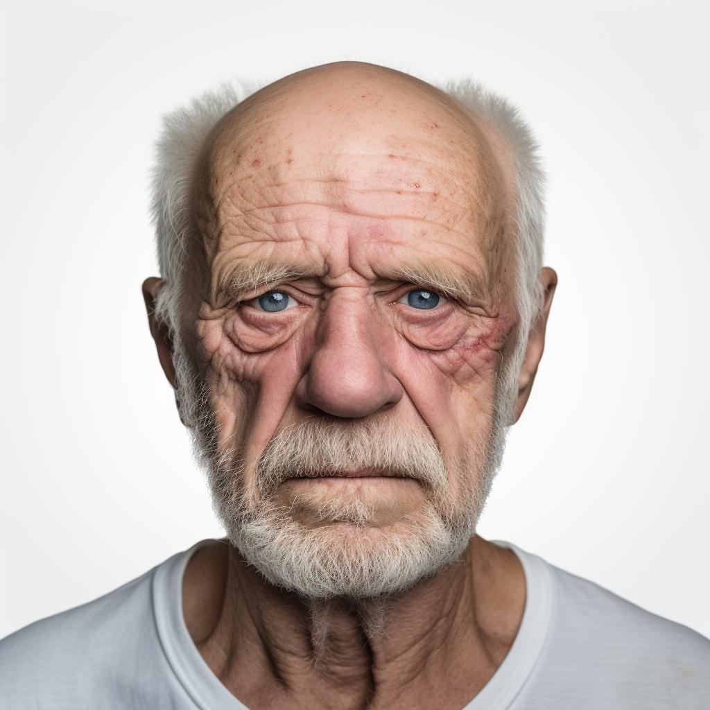 Scarred angry old man mugshot