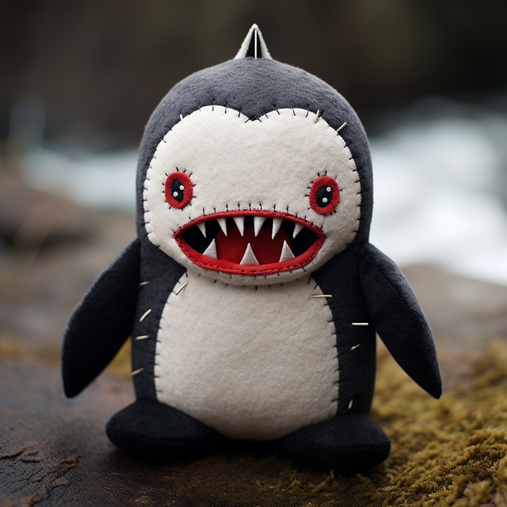 Angry penguin plushie with vampire teeth