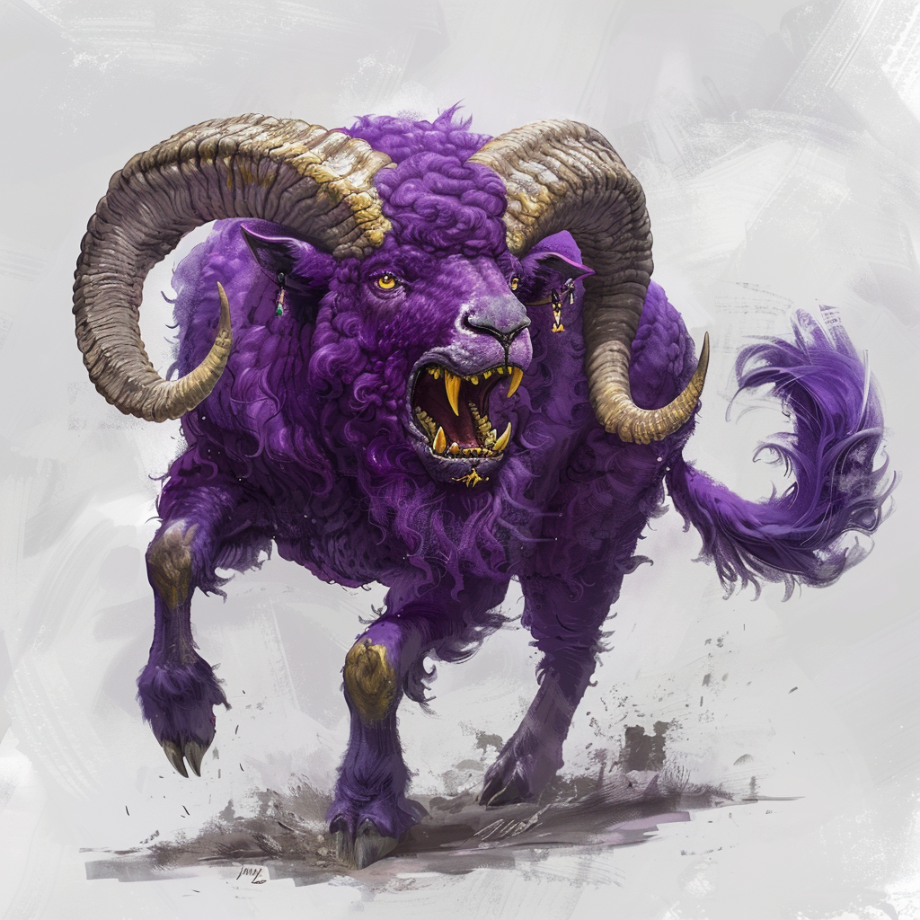 Angry purple ram baring teeth