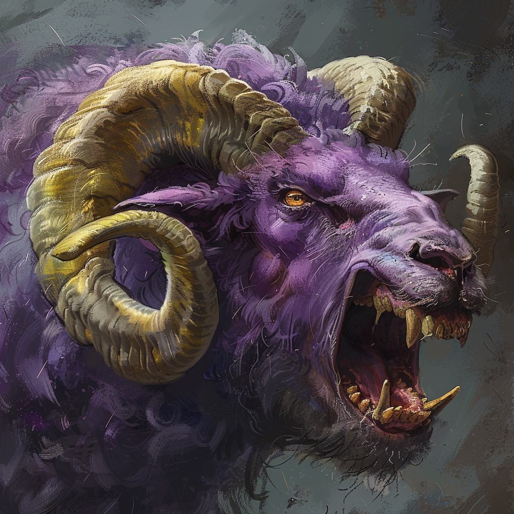 Angry Purple Ram Grey Yellow Teeth